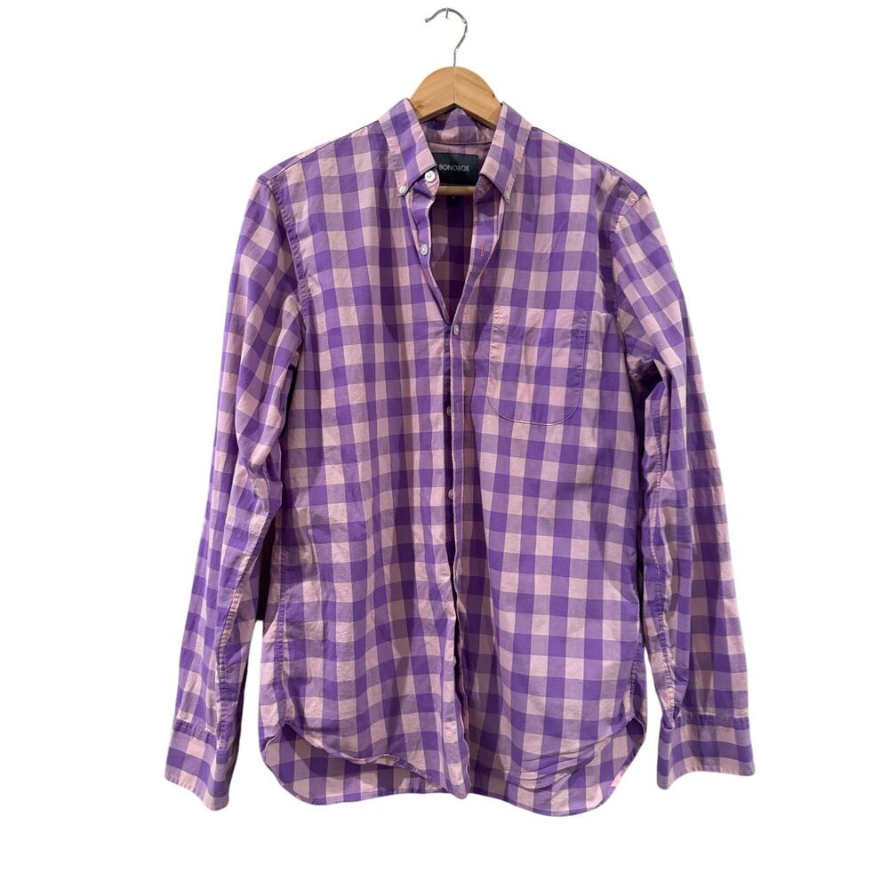 BONOBOS Purple Checked Button Up Tailored Slim Fit Medium